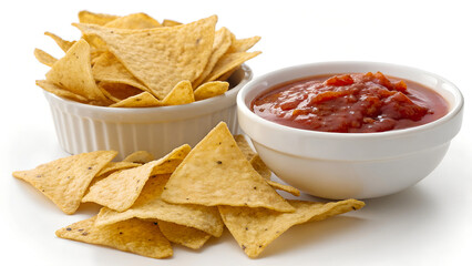 Corn Chips Nachos and Salsa Sauce in White Ceramic Bowl