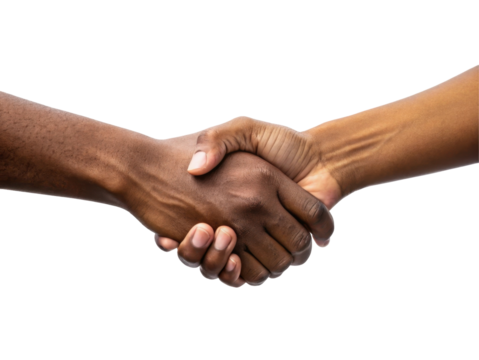 Diverse Hands Shaking in a Symbolic Gesture of Trust and Partnership on a Transparent Background