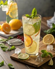 Fototapeta premium Fresh Citrus Lemonade – Vibrant 8K Commercial Photography