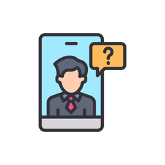Virtual Assistance Concept With Businessman On Smartphone Displaying Question Mark