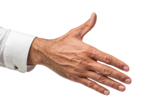 Inviting Hand Gesture of a Man in a Formal Shirt with Blank Background for Business Interaction