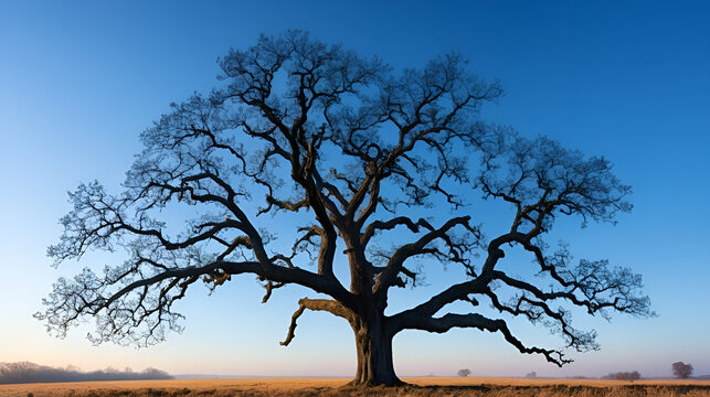 beautiful oak against the sky. Silhouette dry tree