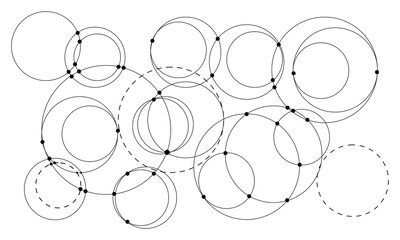 Abstract background with intersecting rings, circles and dots. Connection circles background. Minimal abstract background.