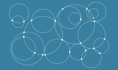 Abstract background with intersecting rings, circles and dots. Connection circles background. Minimal abstract background.