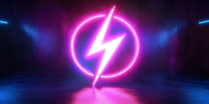 
3d render, neon light abstract background, glowing thunderbolt, electricity power symbol, lightning sign. Thunder symbol. lightning, electric power symbol

