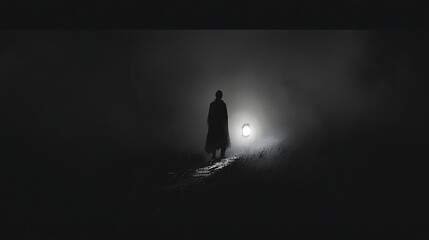 Mysterious silhouette illuminated by bright light source