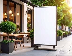 The white paper poster mockup displayed outside the restaurant building