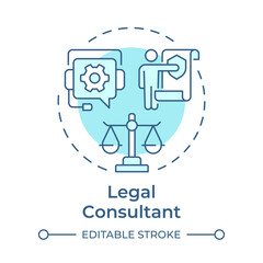 Legal consultant soft blue concept icon. Law, rights. Regulatory compliance. Support service. Round shape line illustration. Abstract idea. Graphic design. Easy to use in infographic, presentation