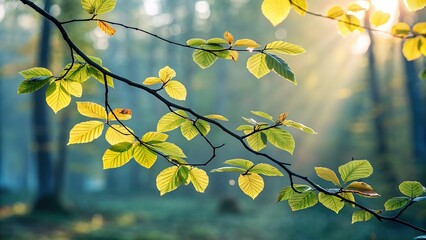 Obraz premium Sunlit Beech Leaves in a Forest Clearing, Embracing the Warmth of Autumn