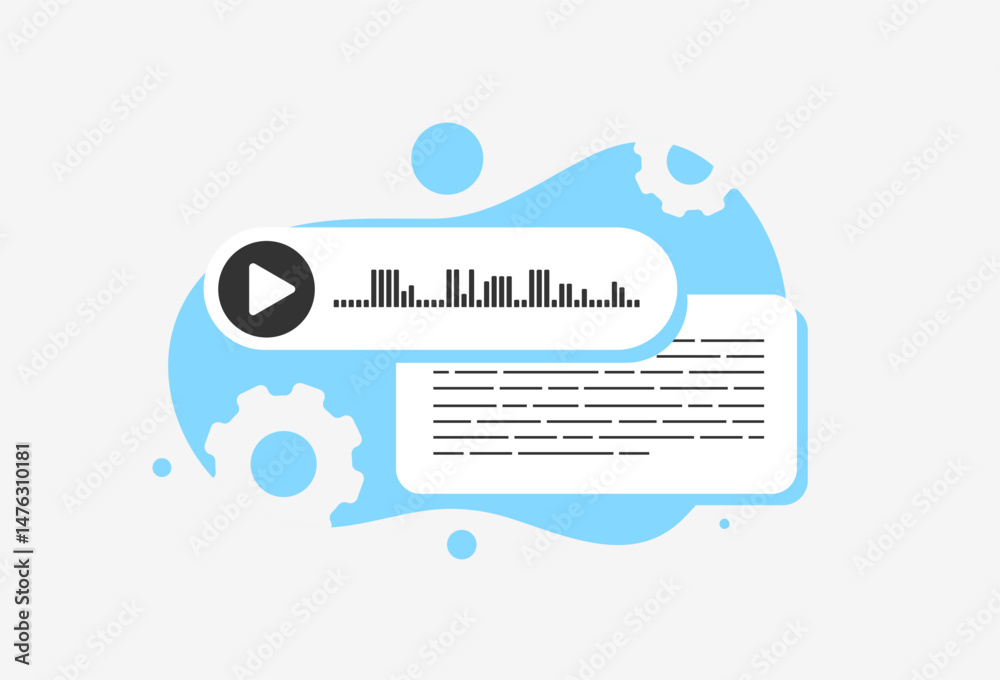 Poster convert speech to text - vector concept with voice transcription app ui, audio-to-text converter, sp