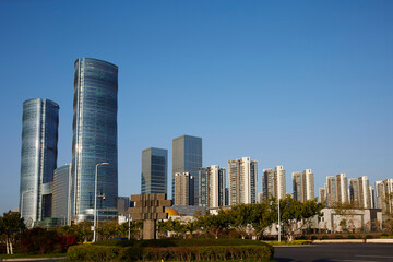 The modern urban skyscraper landscape in Xiamen High - tech Zone. China