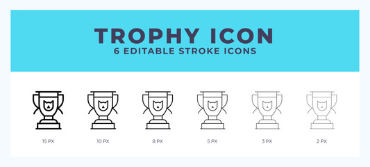 Trophy icon set with different stroke. Vector illustration with editable stroke.