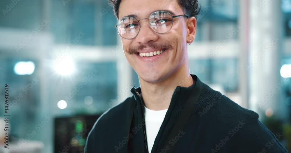 Fototapete Face, man and developer with laptop in office for programming, IT career and software update. Portrait, male person and pc for website development, coding server and testing of troubleshooting system