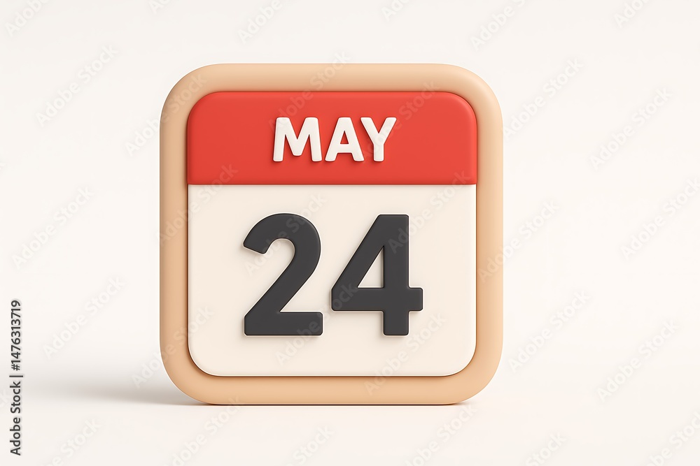 Poster a minimalistic 3d render of a calendar displaying the date may twenty fourth of the year.