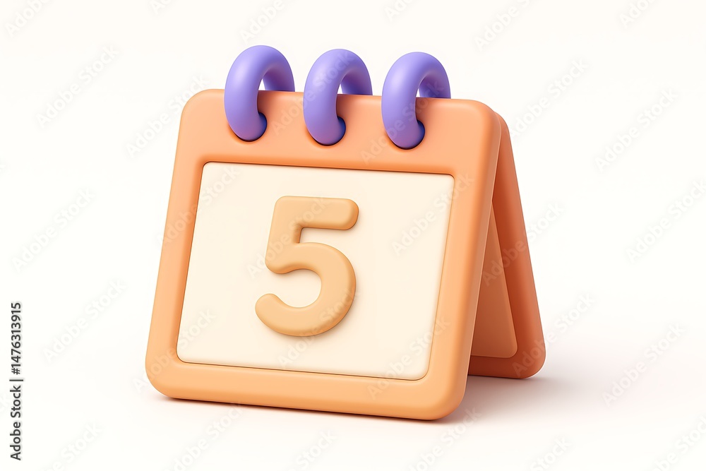 Poster 3d rendered cute calendar displaying day five representing dates and reminders with clipping path