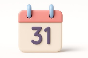 3d rendered calendar icon depicting date thirty one on a white background