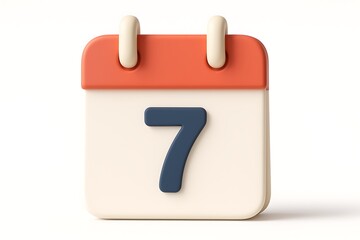 A minimalist 3d rendered calendar icon displaying the number seven on a white background for design