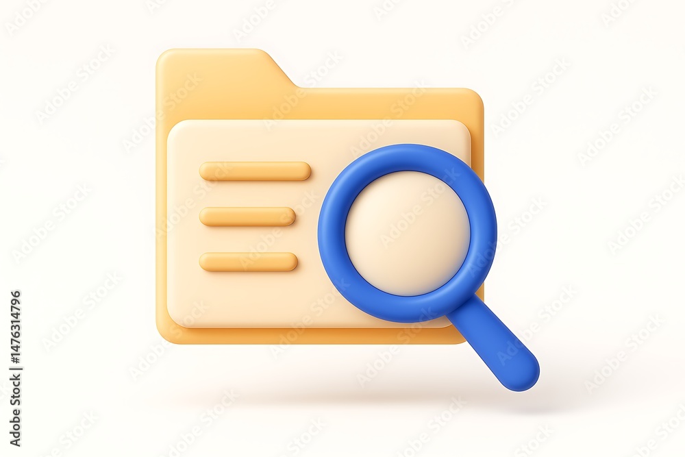 Poster 3d render of a folder icon with a magnifying glass representing data search and analysis