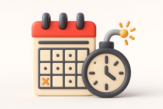 Conceptual 3d illustration of a calendar with an exploding bomb suggesting time pressure