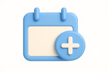 Fototapeta premium Blue 3d calendar with add symbol representing event scheduling and planning against white background