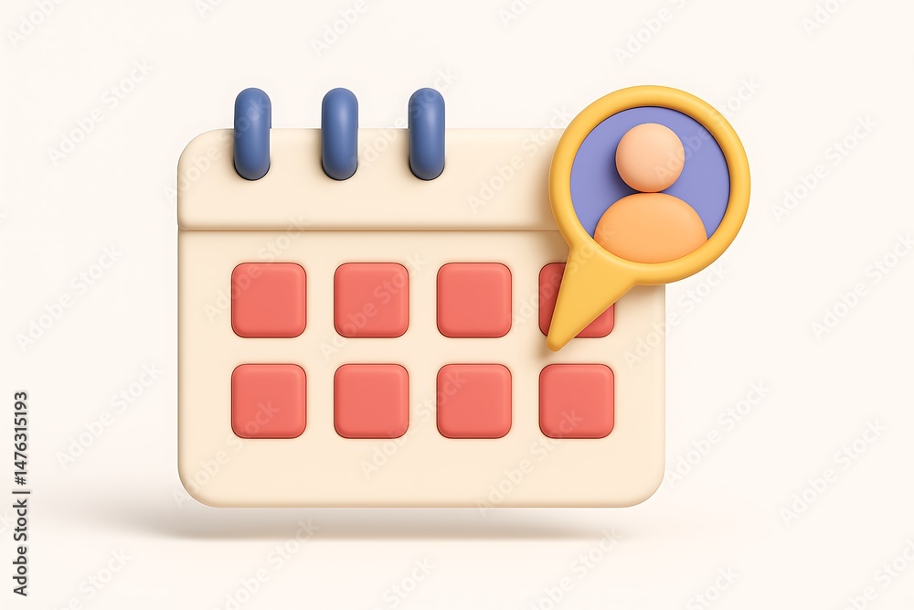 Poster 3d render of a calendar icon with a user profile representation for schedule management