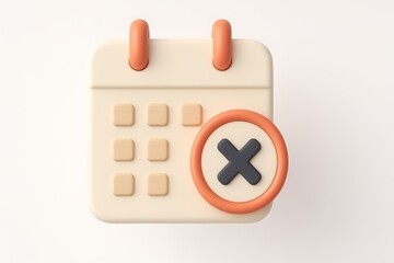Calendar icon with cancel symbol concept representing missed appointments and deadlines on white background