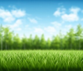 Lush green grass field under a vibrant blue sky (1)