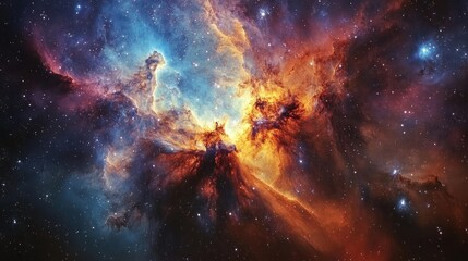 Cosmic nebulae swirl in vibrant colors