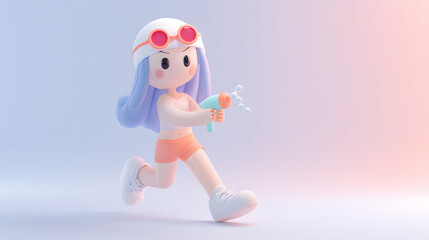 3D human cartoon character Playing Water Fight