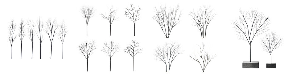 Obraz premium Metallic Trees and Leaves - Elegant Designs for Modern Decor, Architectural Visualization, or Artistic Installations