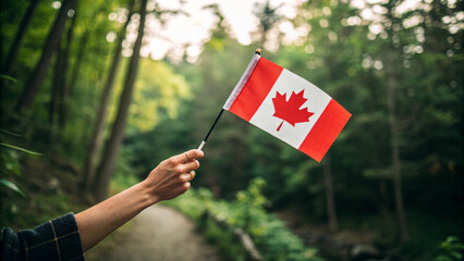 Canadian Flag in Lush Forest Celebrating Canada's Natural Beauty