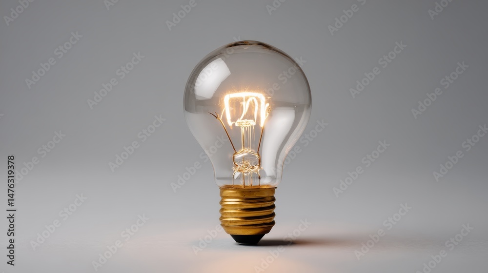 Poster a soft-glowing incandescent bulb against a white background creates a warm atmosphere, with subtle r