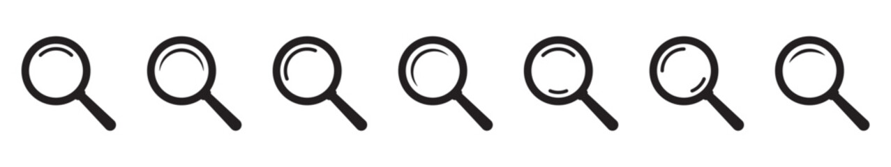 Magnifying glass icon, magnifier icon. Loupe icons set. 