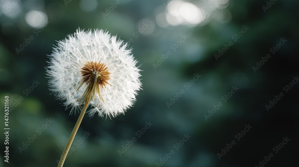 Fototapete close-up view of a vibrant dandelion puff capturing delicate seeds ready to drift in the gentle morn