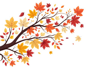 Obraz premium Colorful Autumn Leaves Falling from a Branch Against a Transparent Background