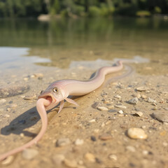 Tapeworm / Fishy parasite tapeworm on the lake shore
