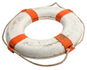 Weathered Lifebuoy Ring with Orange Stripes on Transparent Background for Marine Safety Equipment