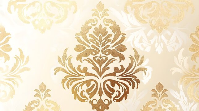 Ornate gold damask pattern on a light background.