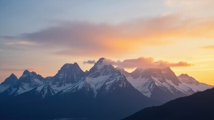 Majestic Sunset Over Snow Capped Mountains Dramatic Alpine Landscape Photography