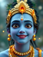 Cartoon lord krishna face digital art hindu god illustration wallpaper hd art