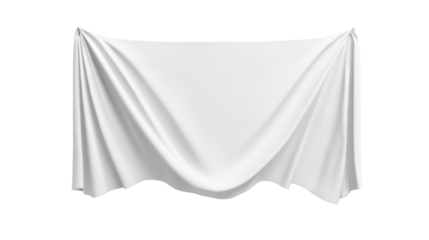 Hanging draped fabric backdrop with flowing elegant folds and transparent background for product showcase