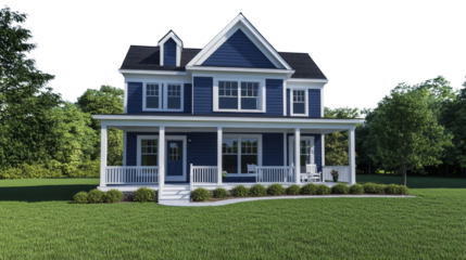 American style home with a large yard, featuring an inviting porch and isolated design