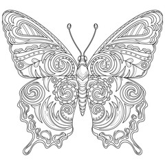 Butterfly with patterns.Coloring book antistress for children and adults.
