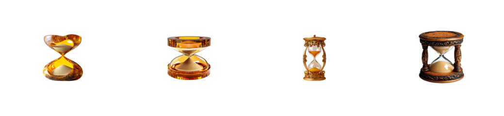 Various Antique Hourglasses, Time Passing Collection, cut out transparent