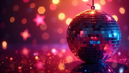 Disco ball reflecting light, sparkling facets, festive, celebratory , glitter ball, pattern, bright