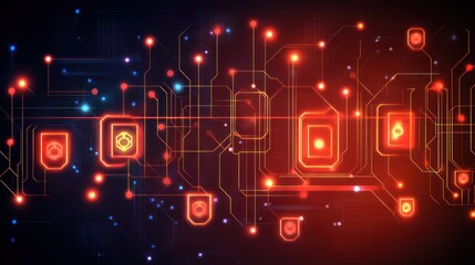Cybersecurity network glowing circuit board
