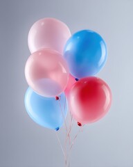 Bunch of colorful balloons floating in studio shot eye level view for birthday party decoration or event celebration