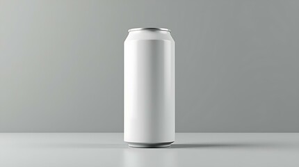 blank white aluminum can on a light background for beverage packaging design mockups or product presentation template concept