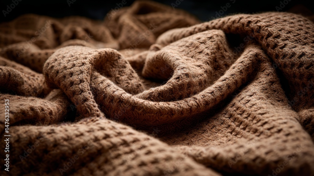 Leinwandbilder Close-up of a handwoven fabric displays a beautiful array of earthy tones with a distinctive grid pattern, illuminated softly by diffused lighting