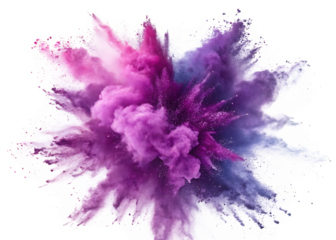 purple violet lilac color powder dust explosion on white background, PNG